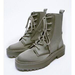 Zara low heel lace fabric ankle boots